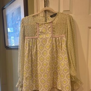 fab'rik Yellow Cream Ruffled Bib Collar Blouse